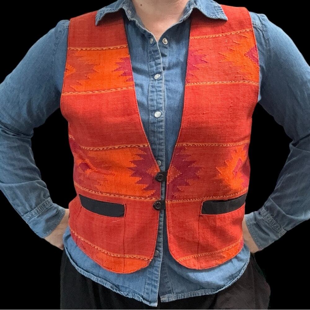 Western Vintage Large Vest Native Indian Woven Medicine Man’s Eye - Picture 9 of 16